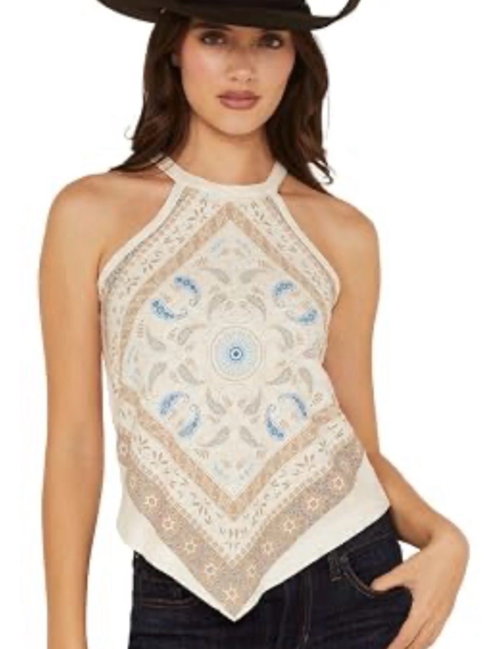 Shyanne Cream bandana Halter top cotton knit tank 2 XL PLUS NWT